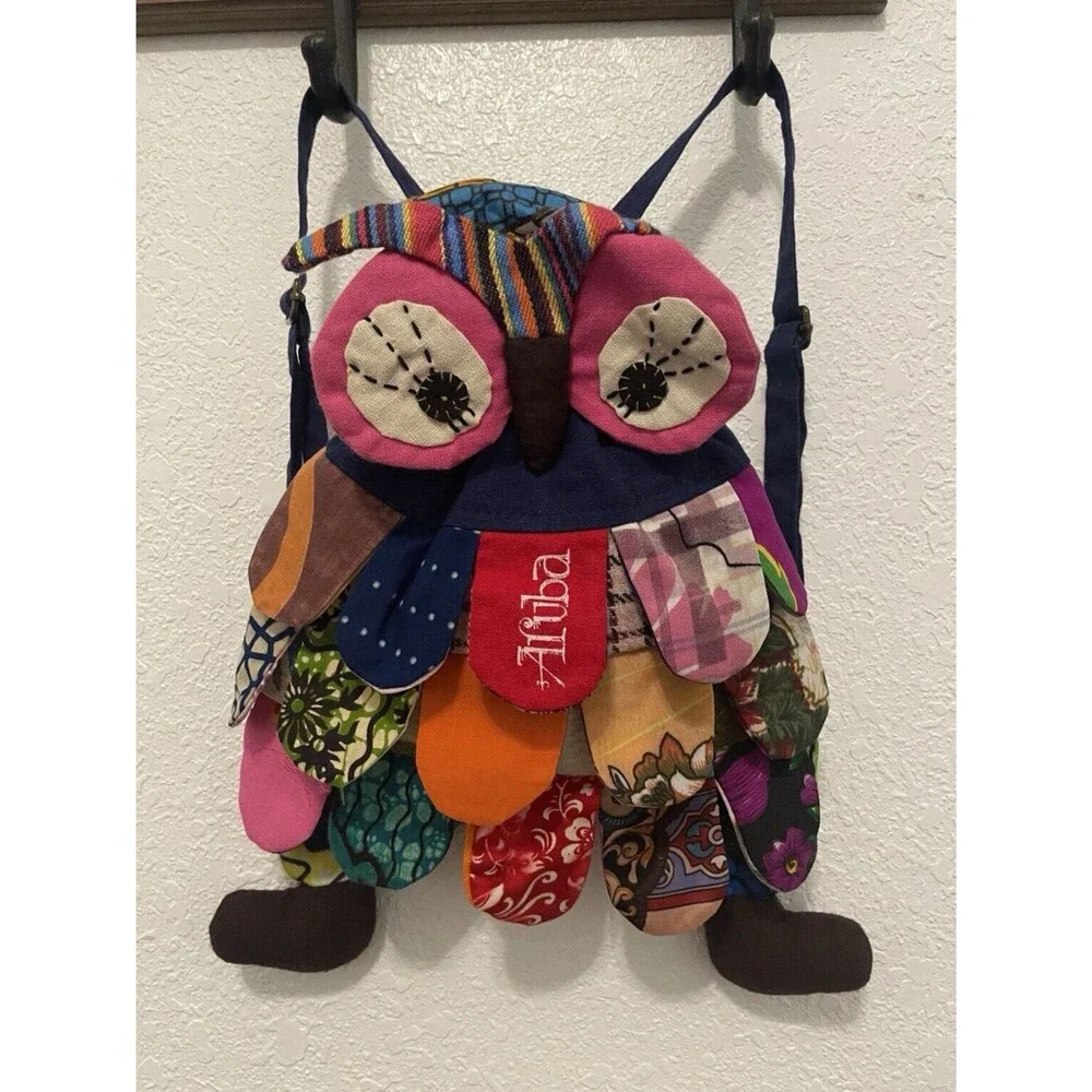Owl Mini Handbag Patchwork Aruba Mini Backpack Youth Girl teen Fabric Handmade